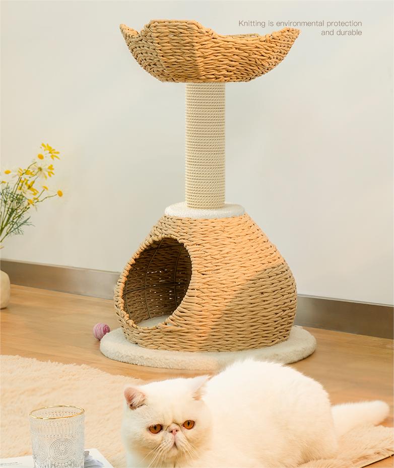 Rattan cat climbing rack cat tree tower cat scratcher cat villa
