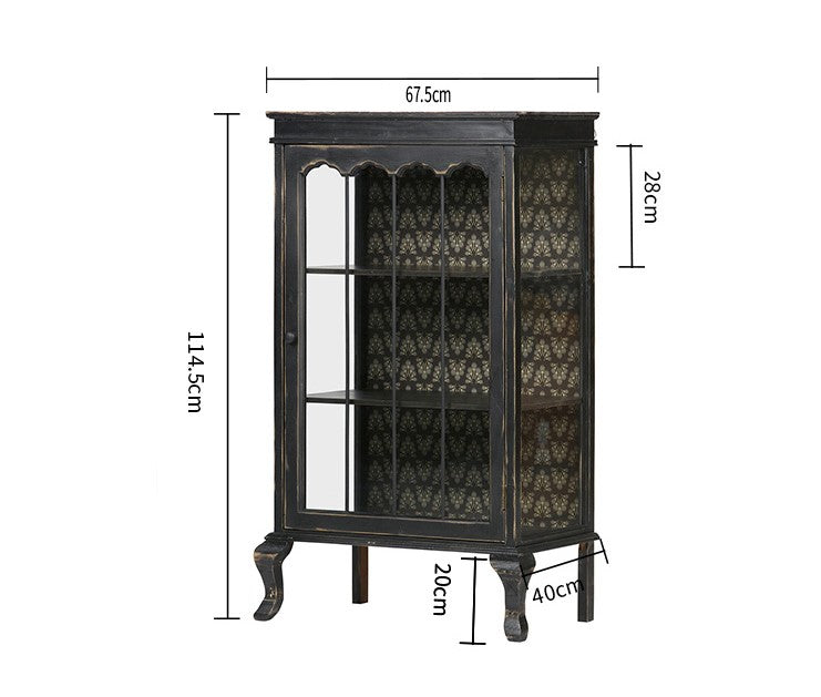Rustic bucolic black wood and glass dining room Entrance Display Locker Dining-side cabinet
