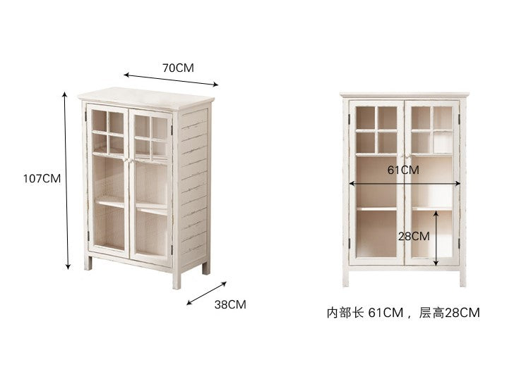French American Country Retro Side Cabinet Solid Wood Storage Cabinet Tea Bowl Cabinet Display Cabinet Bookcase