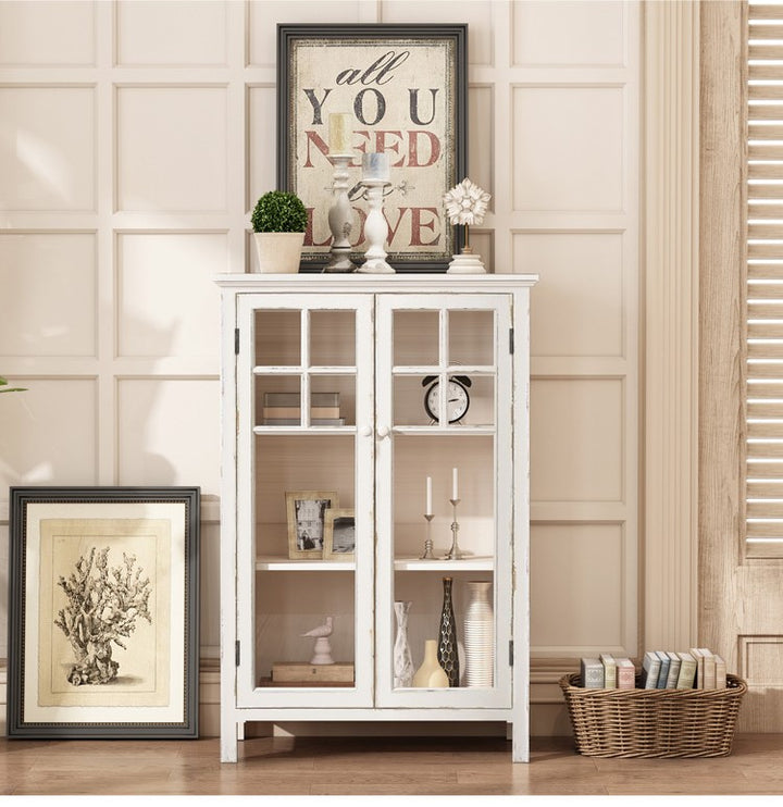 French American Country Retro Side Cabinet Solid Wood Storage Cabinet Tea Bowl Cabinet Display Cabinet Bookcase