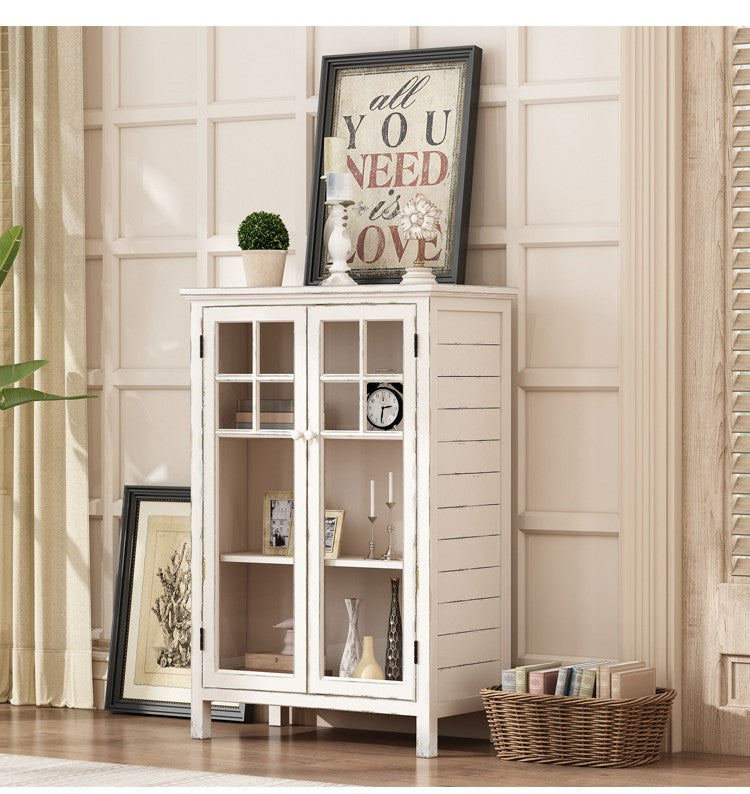 French American Country Retro Side Cabinet Solid Wood Storage Cabinet Tea Bowl Cabinet Display Cabinet Bookcase