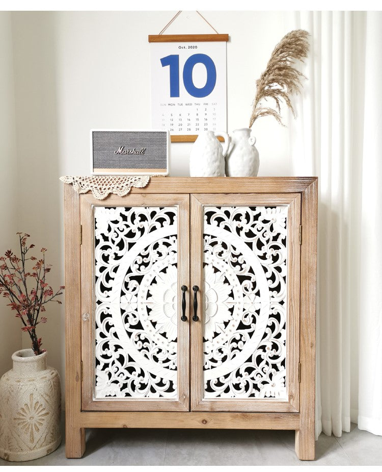 European style Country style Solid Wood Carved Side Cabinet Shoe Cabinet