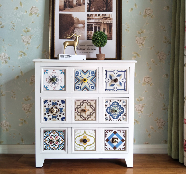 Mediterranean Painted Retro Cabinet Solid Wood American Garden Style Storage Side cabinet