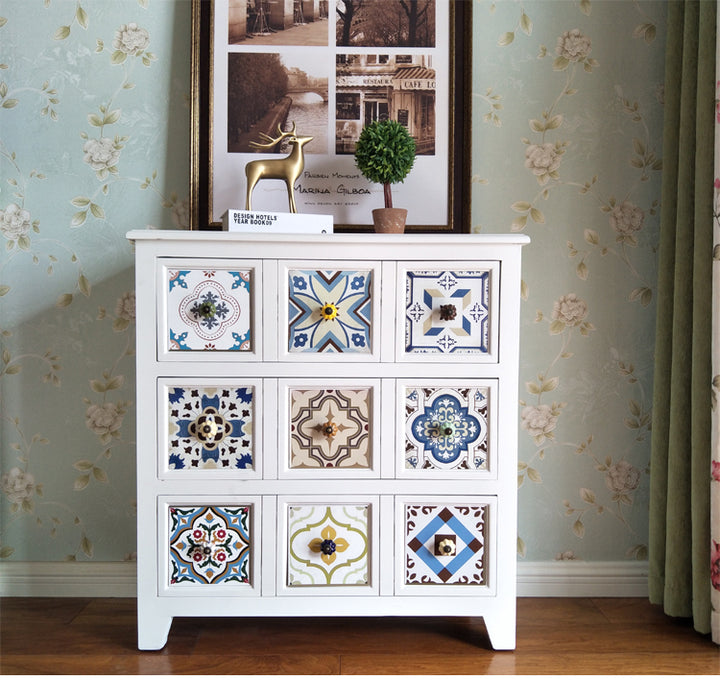 Mediterranean Painted Retro Cabinet Solid Wood American Garden Style Storage Side cabinet