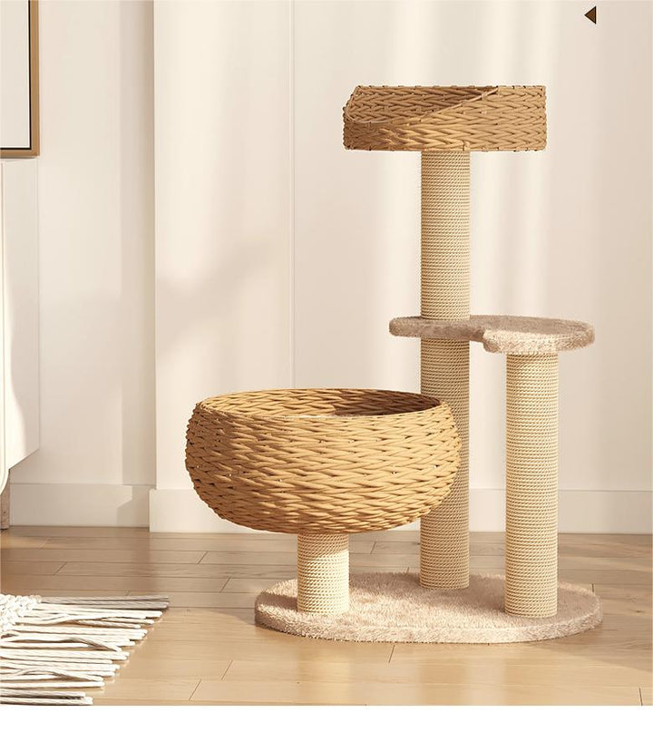Rattan cat climbing rack cat tree tower cat scratcher cat villa