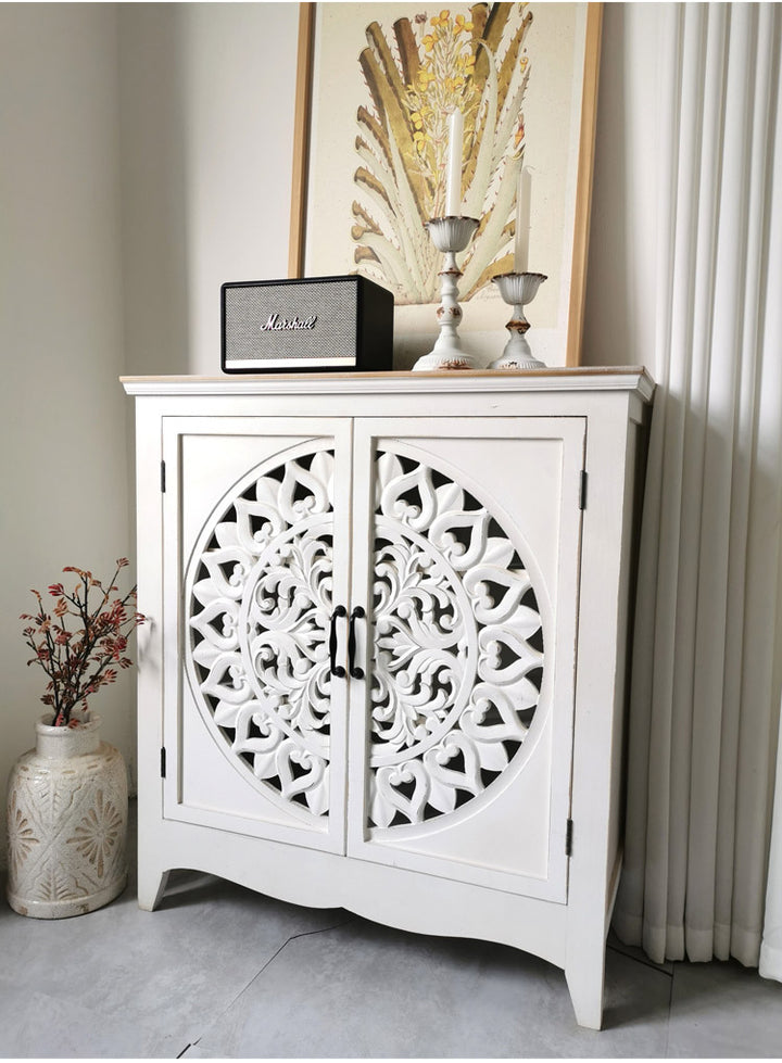 European style Country Retro Solid wood carved side cabinet shoe cabinet