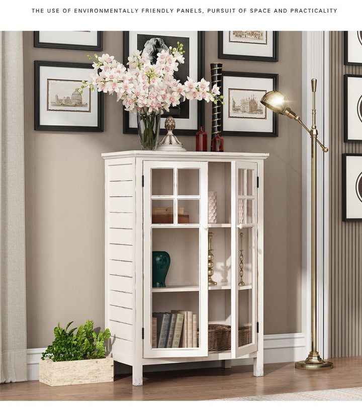 French American Country Retro Side Cabinet Solid Wood Storage Cabinet Tea Bowl Cabinet Display Cabinet Bookcase