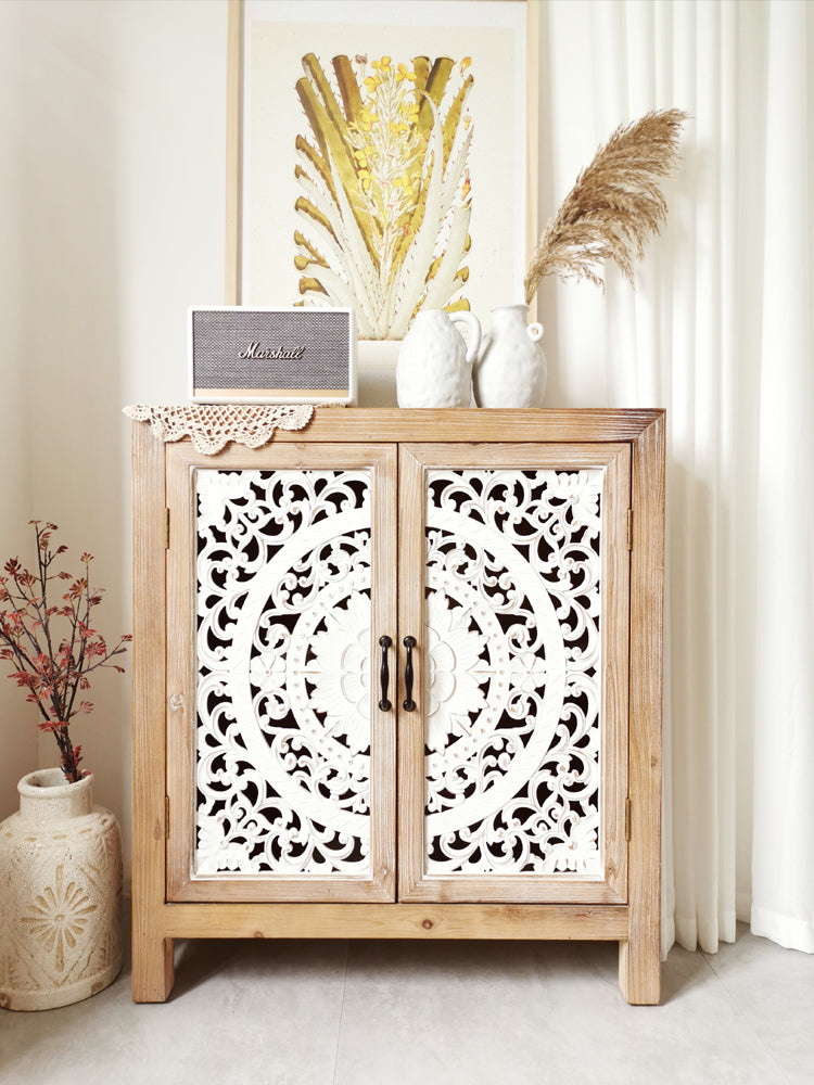 European style Country style Solid Wood Carved Side Cabinet Shoe Cabinet