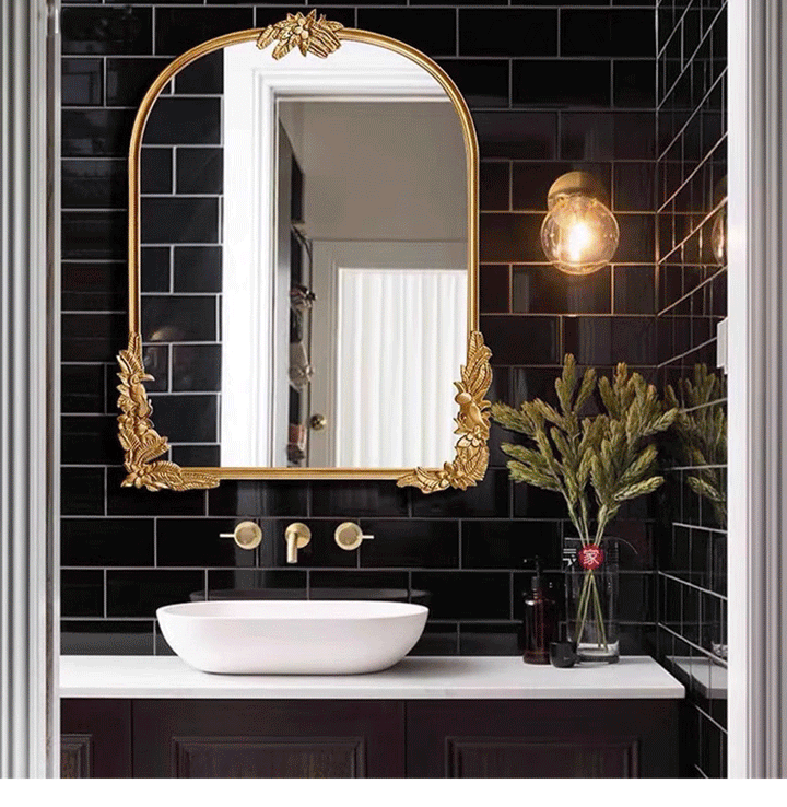 Retro Carved Mirror Wall Hanging Mirror Decorative Mirror