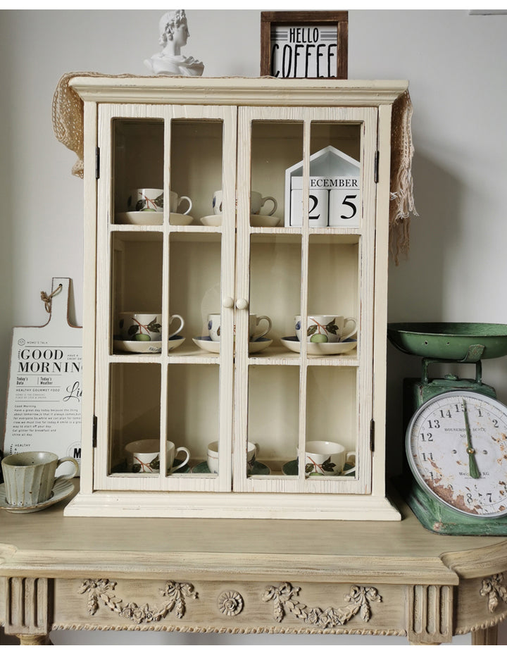 Retro Solid Wood Glass Door Display Cabinet Hanging Wall Storage Cabinet
