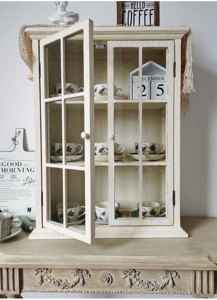 Retro Solid Wood Glass Door Display Cabinet Hanging Wall Storage Cabinet