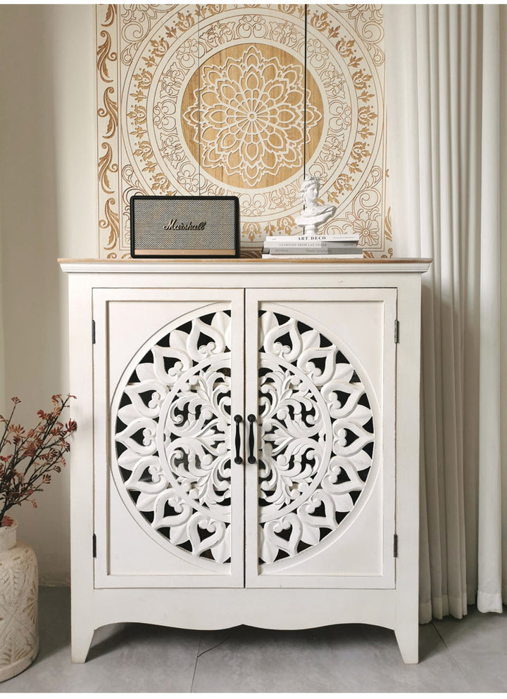 European style Country Retro Solid wood carved side cabinet shoe cabinet