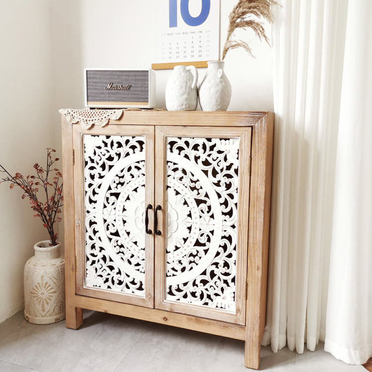 European style Country style Solid Wood Carved Side Cabinet Shoe Cabinet