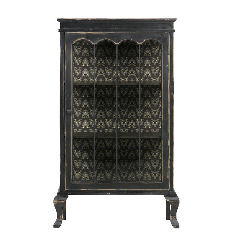 Rustic bucolic black wood and glass dining room Entrance Display Locker Dining-side cabinet