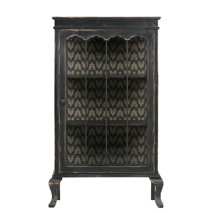 Rustic bucolic black wood and glass dining room Entrance Display Locker Dining-side cabinet