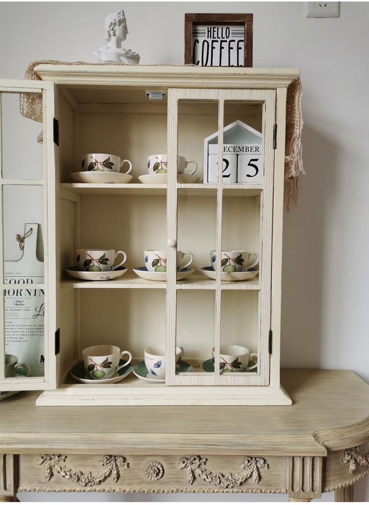 French country retro solid wood made old glass door hanging cabinet wall cabinet display cabinet kitchen bathroom hanging wall storage cabinet