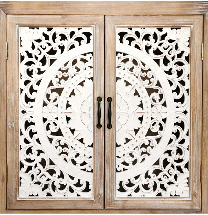 European style Country style Solid Wood Carved Side Cabinet Shoe Cabinet