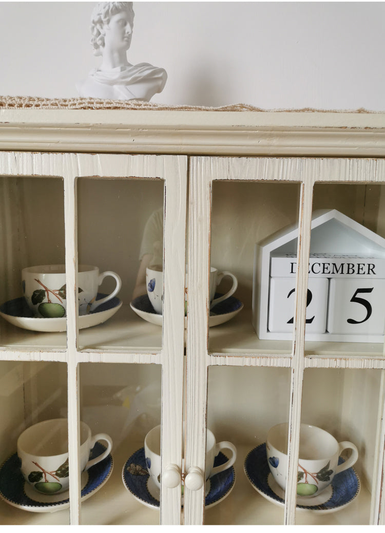 French country retro solid wood made old glass door hanging cabinet wall cabinet display cabinet kitchen bathroom hanging wall storage cabinet