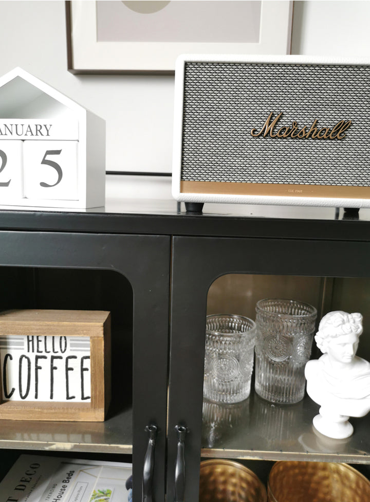 Modern industrial style black iron art table side cabinet glass display wine cabinet