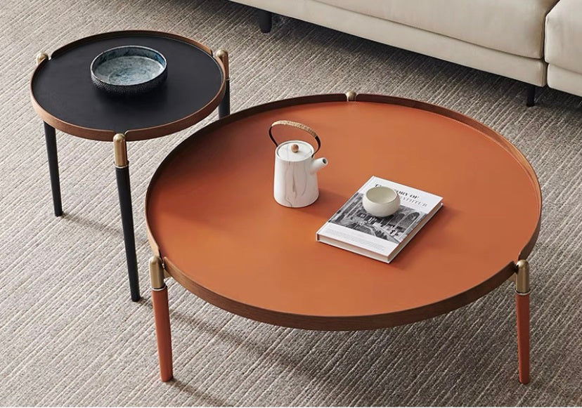 Italian Minimalist Saddle Leather Coffee Table Set
