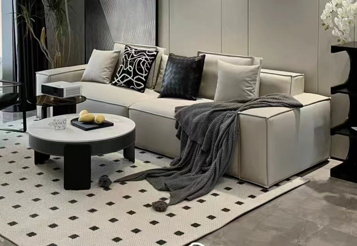 Tofu Block Sofa Italian Minimalist Head Layer Cowhide Leather