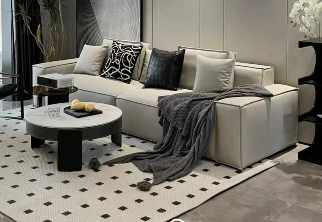 Tofu Block Sofa Italian Minimalist Head Layer Cowhide Leather