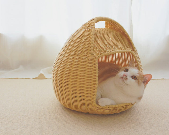 Pet Supplies Handmade rattan woven half closed basket cat litter