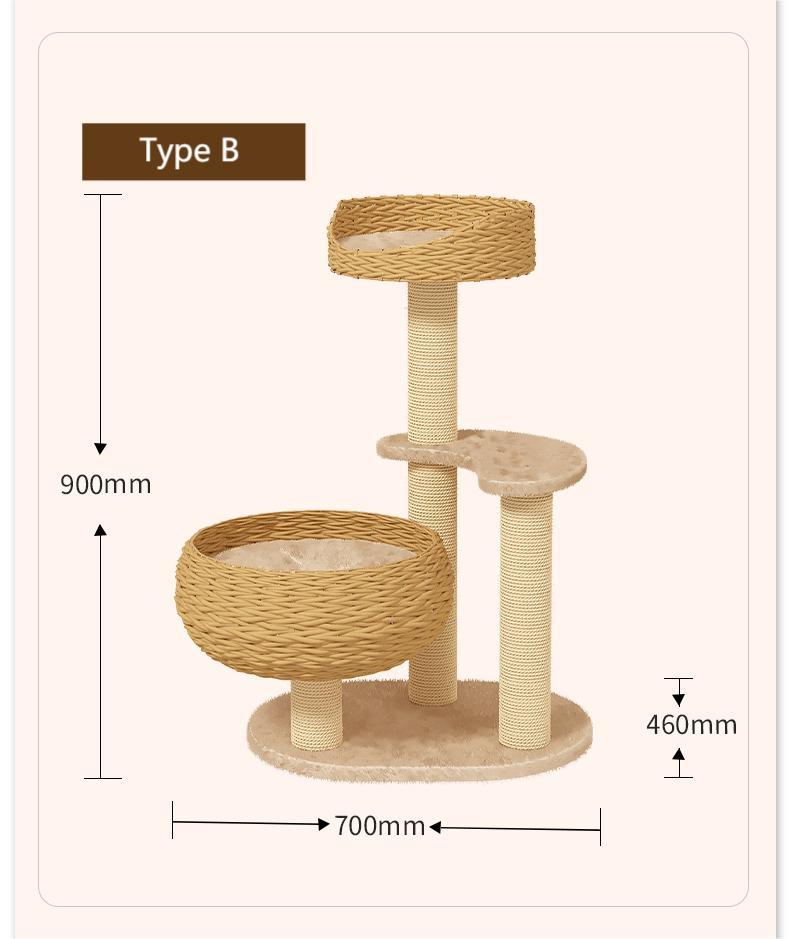 Rattan cat climbing rack cat tree tower cat scratcher cat villa