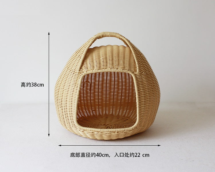 Pet Supplies Handmade rattan woven half closed basket cat litter