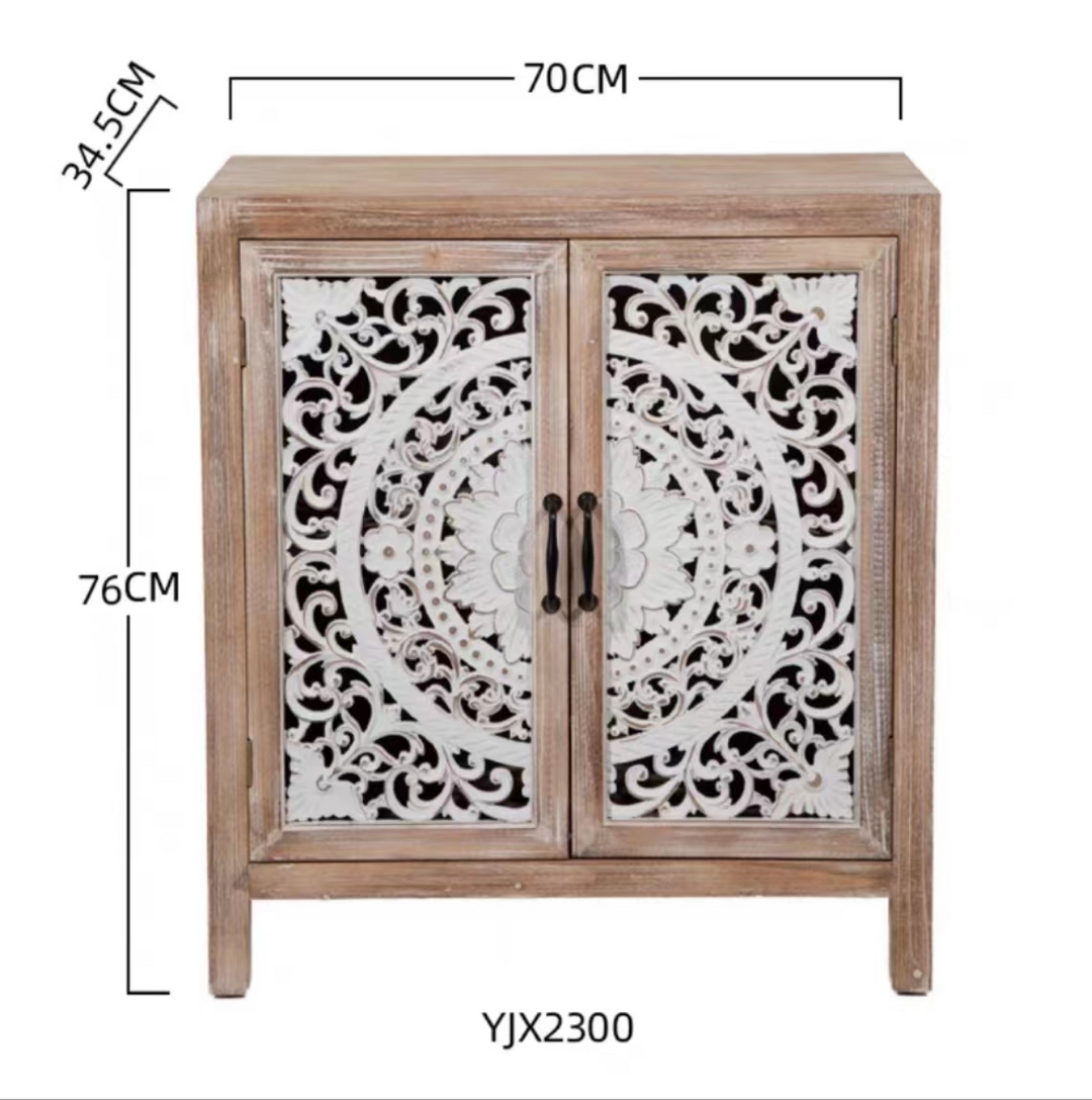 European style Country style Solid Wood Carved Side Cabinet Shoe Cabinet