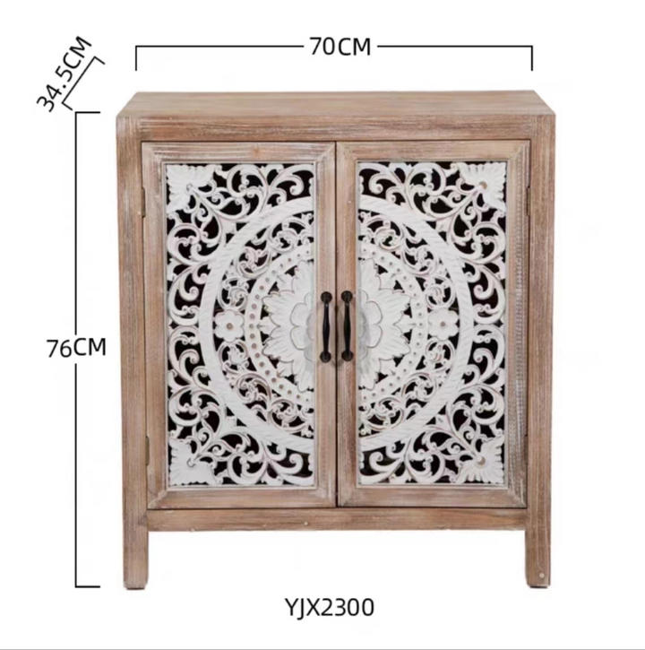 European style Country style Solid Wood Carved Side Cabinet Shoe Cabinet