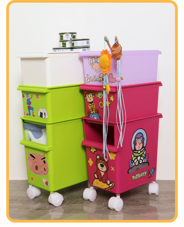 Storage Box DIY cartoon stickers Pet Snacks Storage box Storage bucket Toy supplies storage box with roller