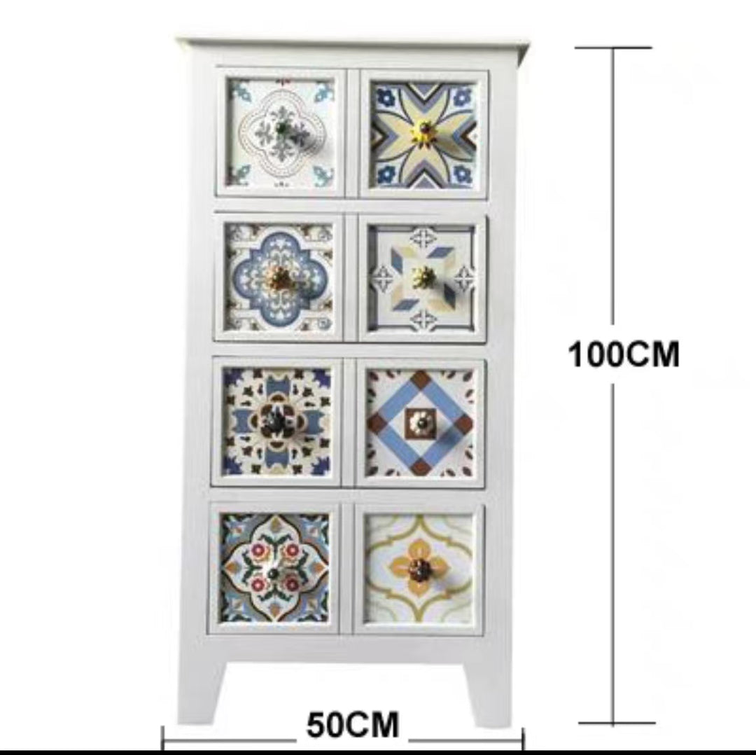 Retro Painted Cabinet Solid Wood Storage Side Cabinet Drawers