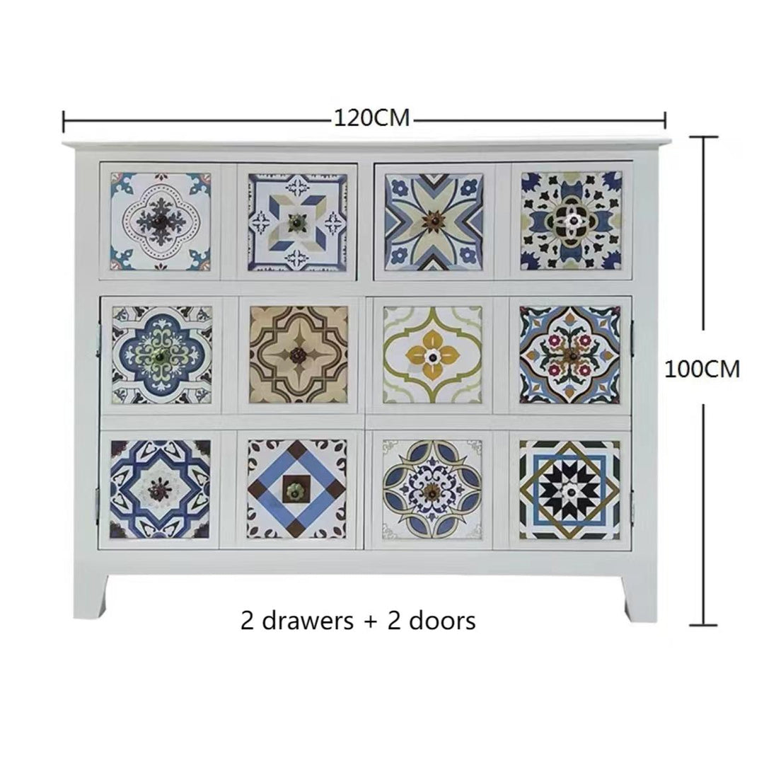 Retro Painted Cabinet Solid Wood Storage Side Cabinet Drawers