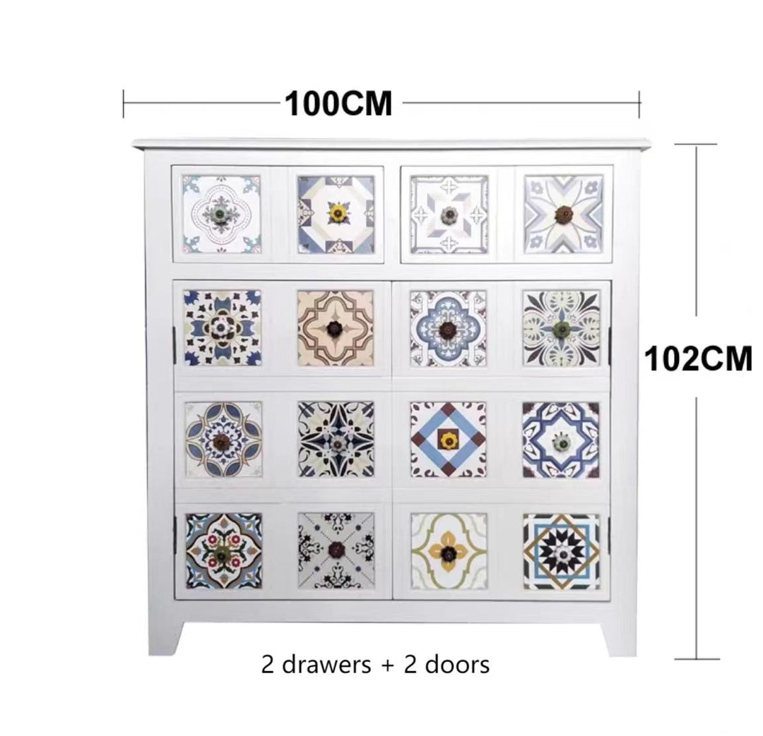 Retro Painted Cabinet Solid Wood Storage Side Cabinet Drawers