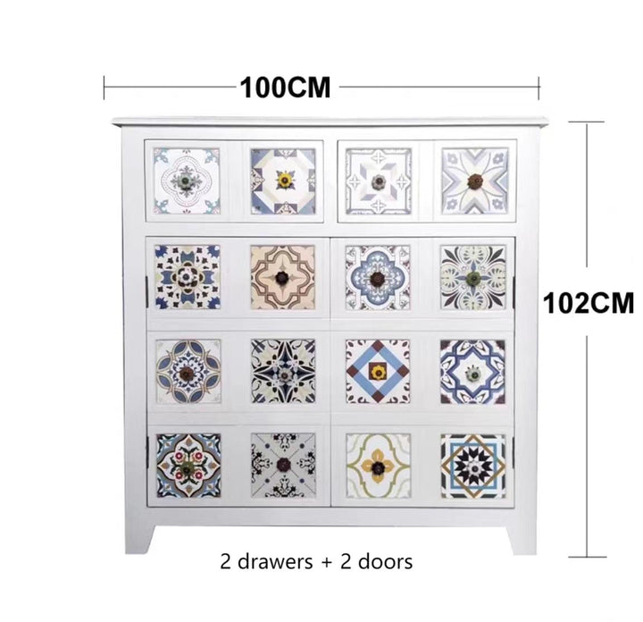 Retro Painted Cabinet Solid Wood Storage Side Cabinet Drawers