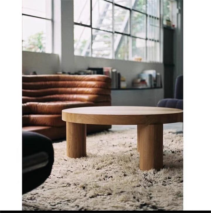 Wooden Coffee Table Round Solid Wood End Table