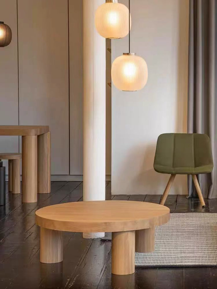 Wooden Coffee Table Round Solid Wood End Table