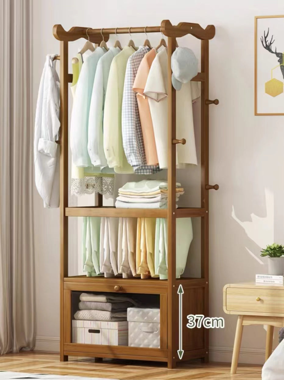 Wood Cloth Hang Rack with 3 Storage Drawers