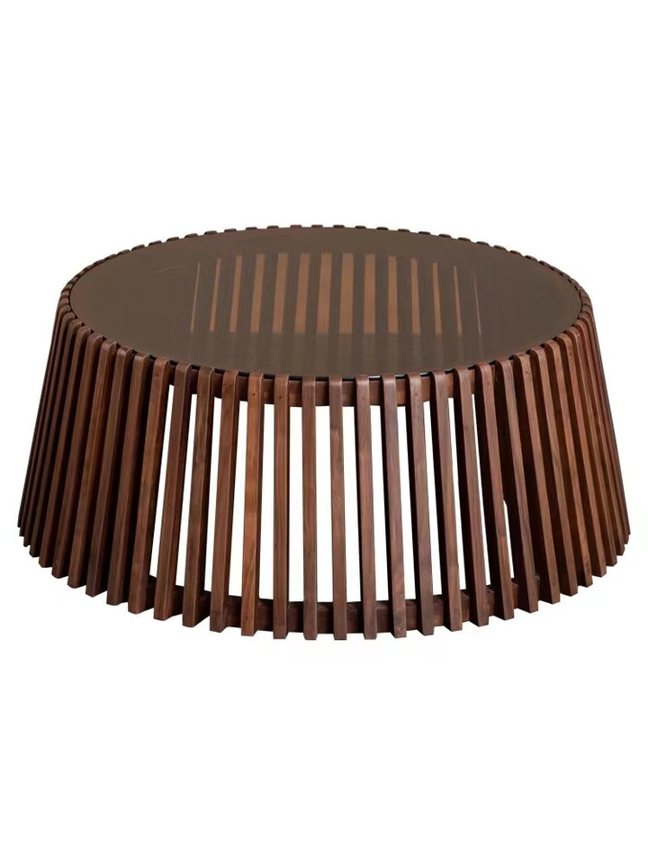Glass Top Solid Wood Round Coffee Table