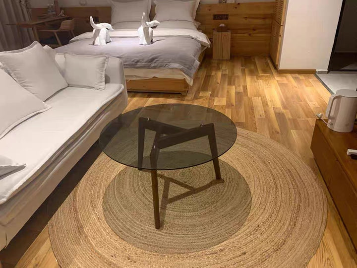 ARABELLA Round Glass Solid Wood Coffee Table