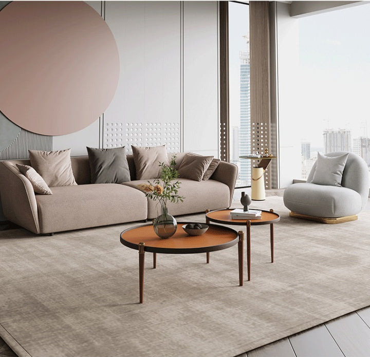 Italian Minimalist Saddle Leather Coffee Table Set