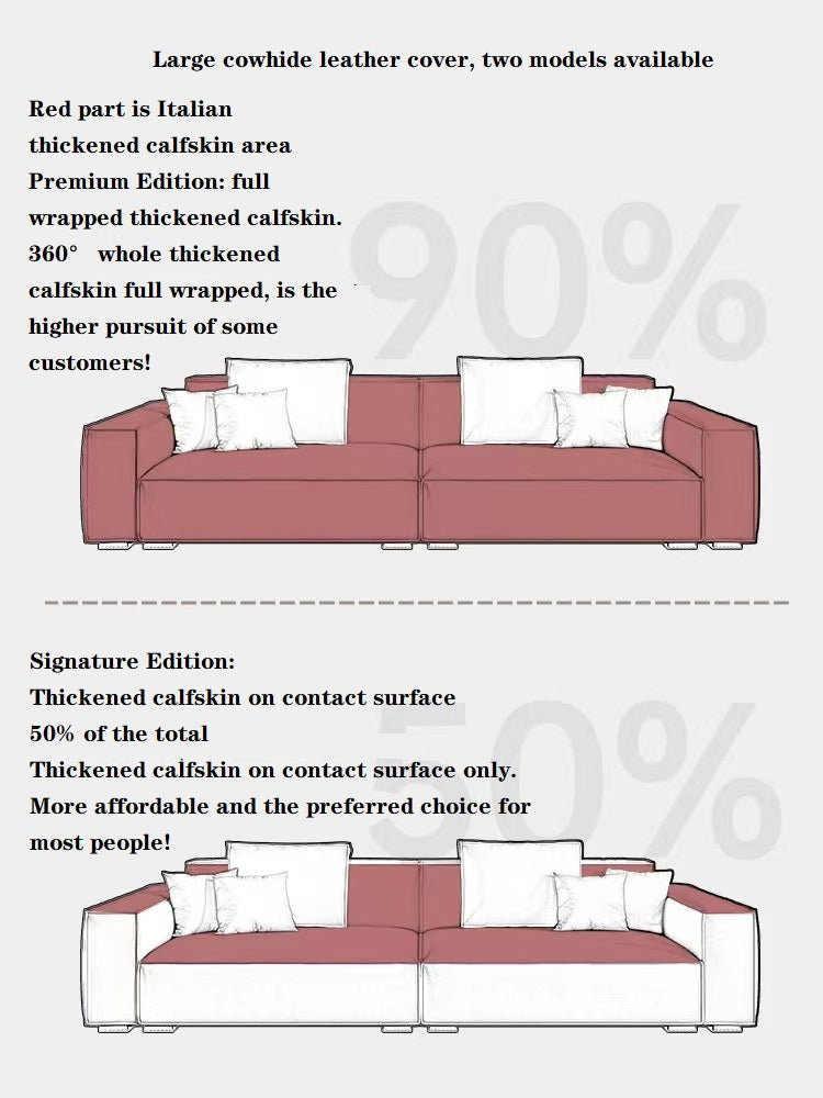 Tofu Block Sofa Italian Minimalist Head Layer Cowhide Leather