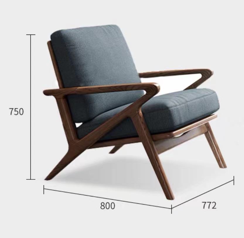 Accent Armchair / Wood Lounge Chair with Ottoman Footrest Set