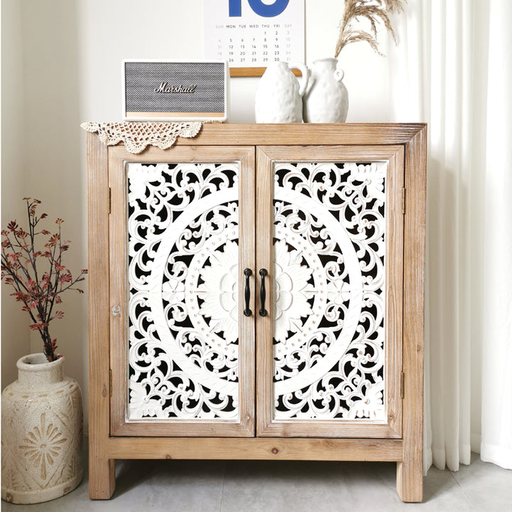 European style Country style Solid Wood Carved Side Cabinet Shoe Cabinet