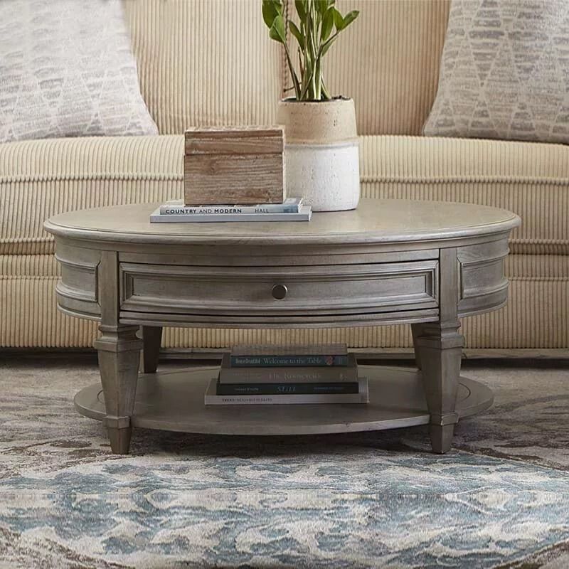 80-110cm Round Coffee Table with Storage