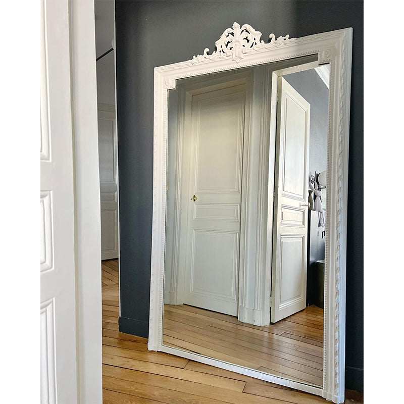 Nordic Full-length Mirror Retro Carved Mirror White Frame