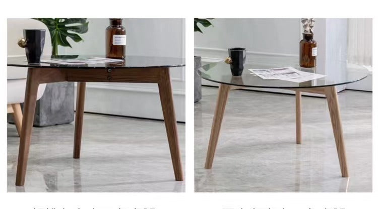 ARABELLA Round Glass Solid Wood Coffee Table