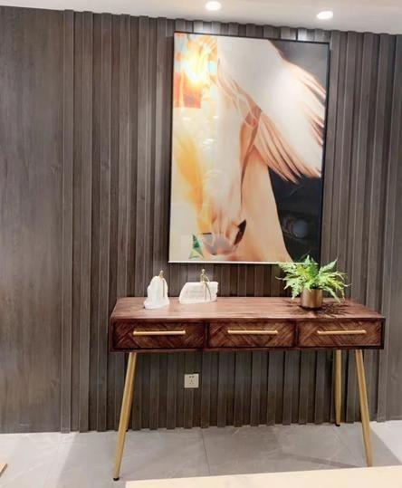 Golden Herringbone Solid Wood Hallway Console Table Sofa Desk