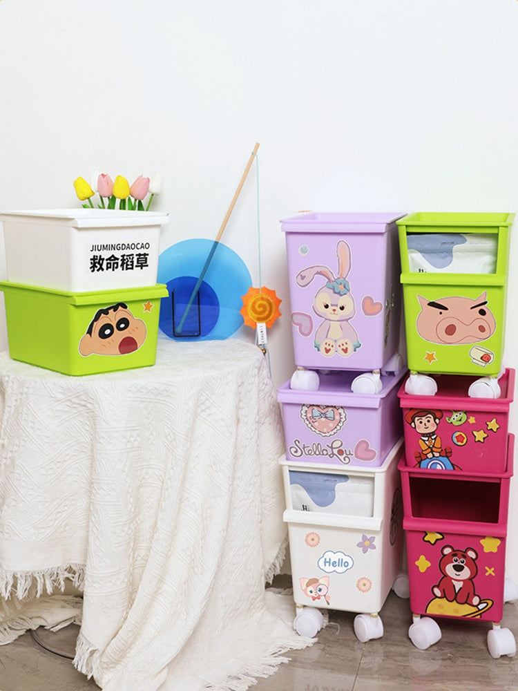 Storage Box DIY cartoon stickers Pet Snacks Storage box Storage bucket Toy supplies storage box with roller